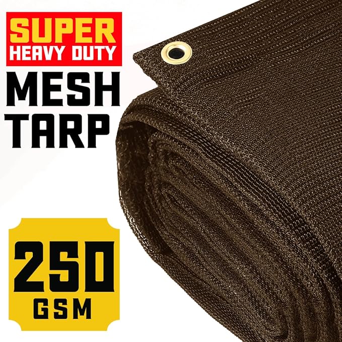 Core Tarps 60% Brown Shade Cloth with Grommets - 4 X 15 FT Heavy Duty Mesh Tarp - Sun Shade Cloth for Garden Vegetables Plants Greenhouse Outdoors Backyard Fences Dump Trucks Patio Mesh Shade Tarp