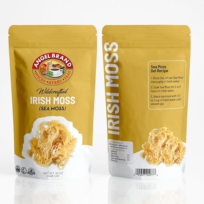 Angel Brand Irish Sea Moss 1 Lbs Pouch - Nutrient Rich Sea Vegetable Harvested from Pristine Ocean Waters - Enhance Journey with Irish Sea Moss Raw - Perfect for Smoothies & Soups