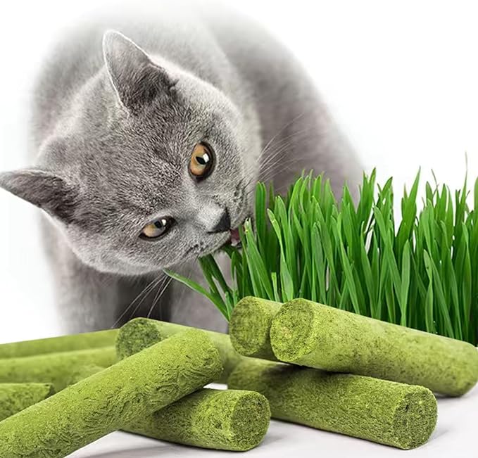 Petllgood 120g Cat Grass Teething Stick, Freeze Dried Cats Grass Stick Edible Cat Chew Toy for Teeth Cleaning Dental Health and Hairball Removal