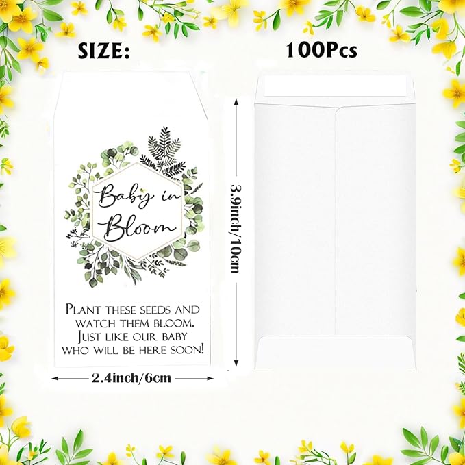 100Pcs Baby in Bloom Seed Packet, Wildflower Baby Shower Self Adhesive Envelopes,Small Paper Coin Envelopes Items Stamps Storage Packets for Flower Vegetable Seeds Garden Wedding Gift (Green*100PCS)