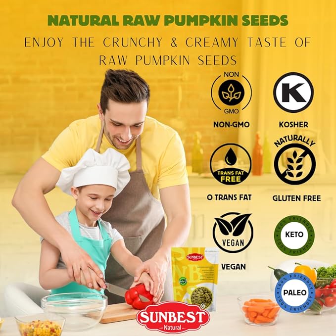Sunbest Natural Raw Pumpkin Seeds, 2 lbs – Unsalted & Shelled – Whole Pepitas, Pumpkin Seeds to Eat – Great for Snacking, Baking & Topping – Rich in Essential Fatty Acids, Iron & Protein (32 oz)