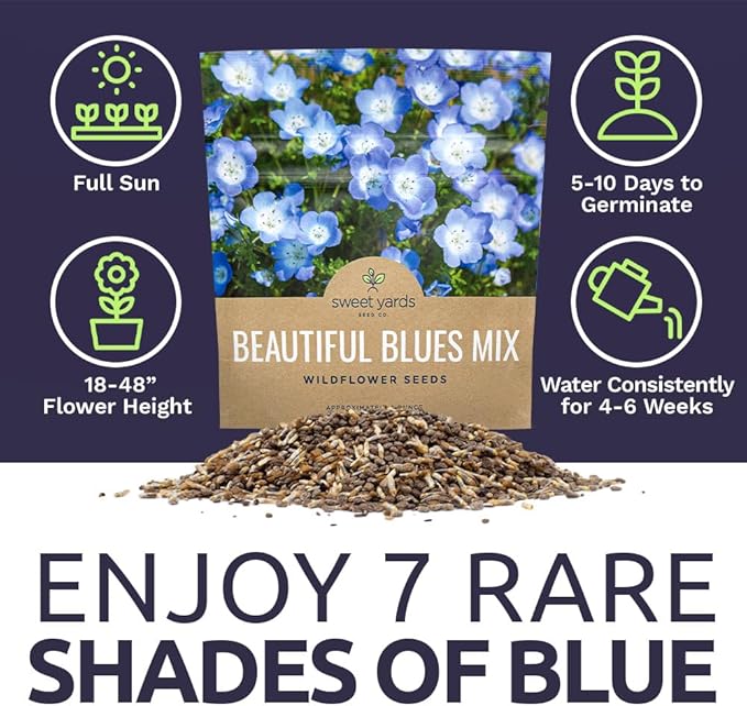 All Blues Wildflower Seeds Mix - Large 1 Ounce Packet - Over 7,500 Annual and Perennial Flower Seeds
