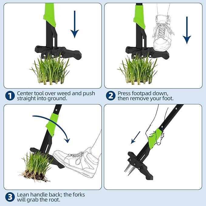 Garvee Stand Up Weed Puller with Ejector - Long Handle with Easy-Eject Easily Remove Weeds Without Bending, Pulling, or Kneeling.