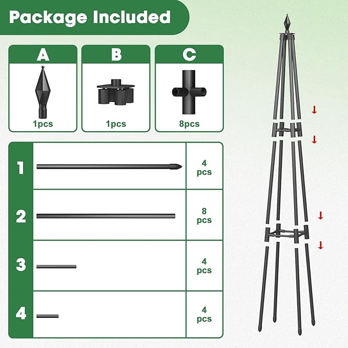 Obelisk Trellis for Climbing Plants, 4 FT Garden Trellises with 16mm Thickened Plastic-Coated Metal Pipes, Trellis for Climbing Potted Plant Vine Flower Rose Vegetable Tomato Cucumber Outdoor Indoor