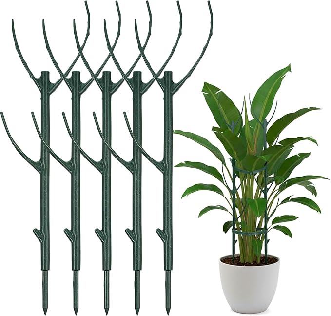 5 Pcs Stackable Plant Support Stakes, Stem Holder Structures Frame & Plant Cage Support Indoor & Outdoor Houseplant Stem Support Rings Strong Trellis Alternative for Climbing & Potted Plants