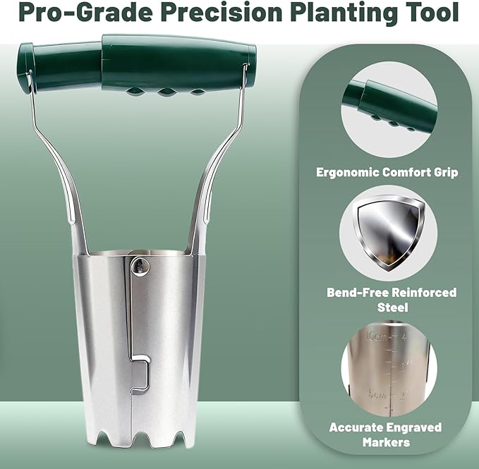 Bulb Planter Tool for Daffodil Bulbs - Tulip Bulb Planting Tool & Garden Tool Bulb Planter - Automatic Soil Releasing with Depth Markers - Bulb Dibbler Hole Digger