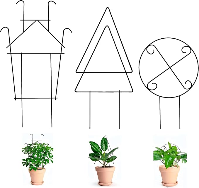 3 Packs Trellis for Climbing Plants Indoor, Small Garden Metal Trellis for Potted Plants, Plants Accessories with Different Patterns for Vine Ivy Flower Plant Support