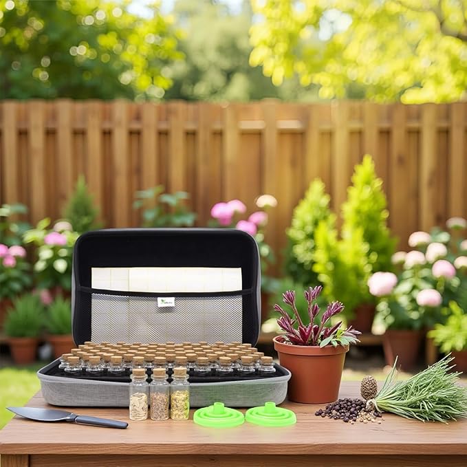 SMUJU 80 Slots Seed Storage Organizer with 40 Seed Envelopes, Sturdy Organizer Storage Box with Label Stickers, Glass Container for Flower Vegetable Garden Seed Saving (Seeds not Included)