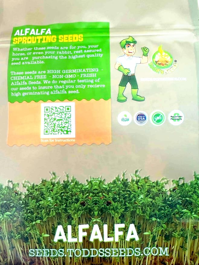 Todd’s Seeds - Alfalfa Sprouting Seeds - Easy to Grow - Fast Growing Seeds with High Sprout Germination (One Pound)