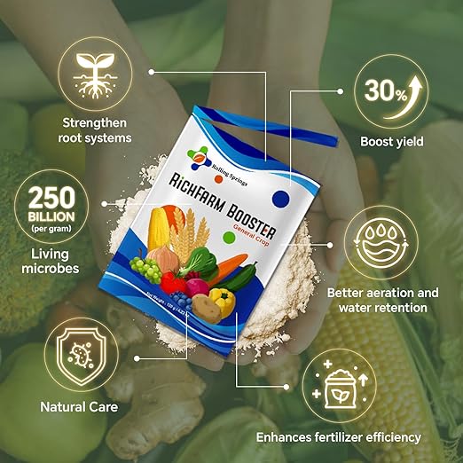 RichFarm Booster, Root Stimulator for All Crops, Works with Any Fertilizer or Plant Food, Organic, Billion Microbes Soil Conditioner, Water-Soluble Plant Food additive, 4.23 oz Cover 1/3 Acre