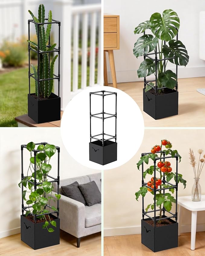 2PCS Dragon Fruit Trellis for Climbing Plants Indoor Outdoor, Heavy Duty Metal Adjustable Vertical Garden Support for Indoor Outdoor Potted Plants, Tomato, Cactus, Roses,Vines(12 * 12 * 47inch,2PC)
