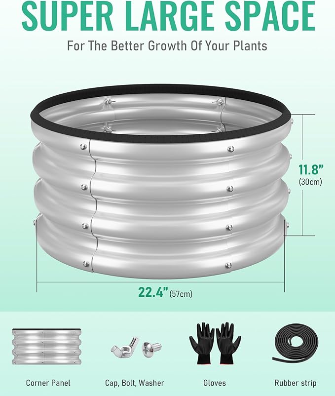 ZXZYHFTY Raised Garden Bed, 0.6 mm Galvanized Steel Round Planter Box with Open Bottom, Silver, 2 x 2 x 1 FT, 1 Pack