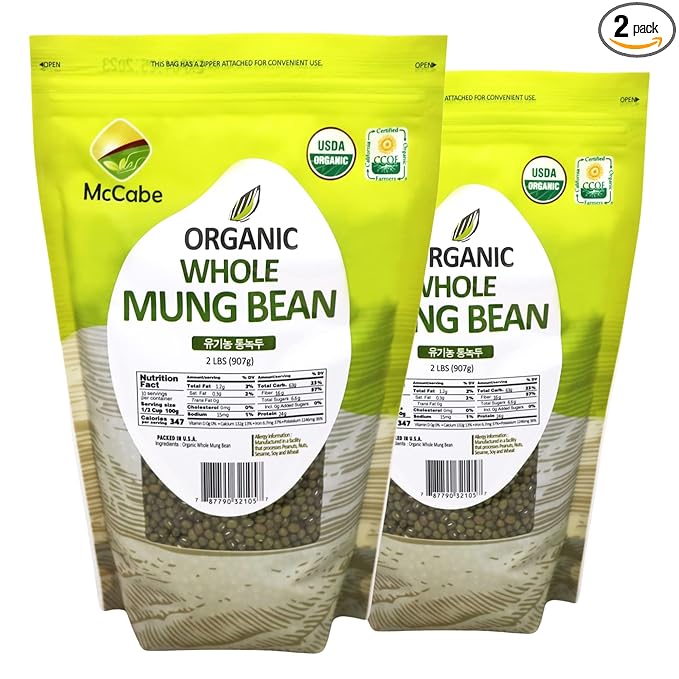 McCabe Organic Whole Mung Bean - Mung Beans Organic | Rich with Fiber & Minerals | USDA and CCOF Certified | Packed in USA | 2lbs (Pack of 2)