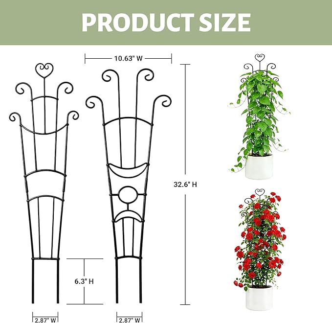 Plant Trellis for Climbing Plants Indoor 2Pcs Small Garden Trellis for Potted Plants Sturdy Metal Houseplant Support 33in Taller Plant Trellis for Monstera pothos lvy Vine