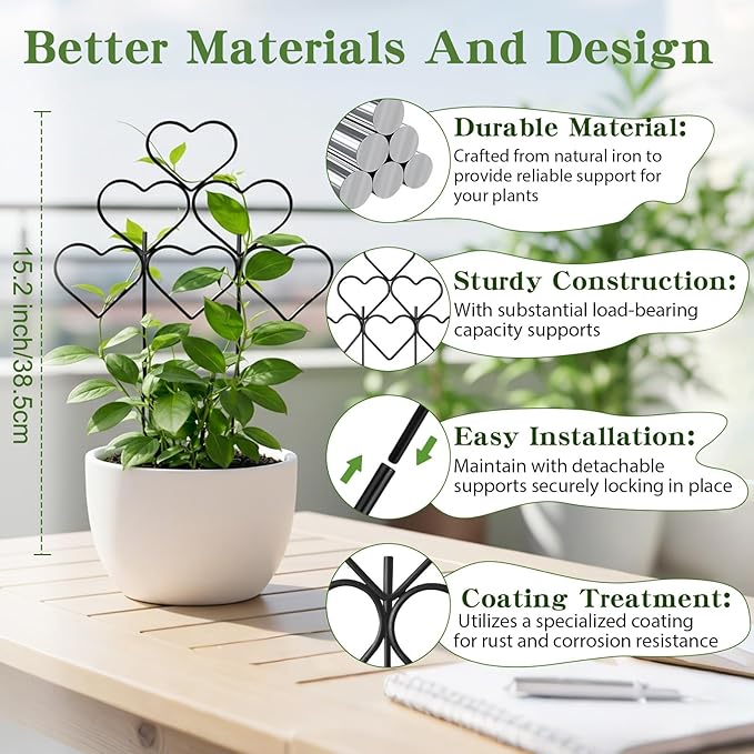 ZOUTOG 12 Pack Trellis for Climbing Plants Outdoor 15 Inch,Rustproof Metal Garden Trellis for Potted Plants,Sturdy Houseplant Support Indoor Outdoor for Ivy Pothos Monstera Hoya Flower Vine