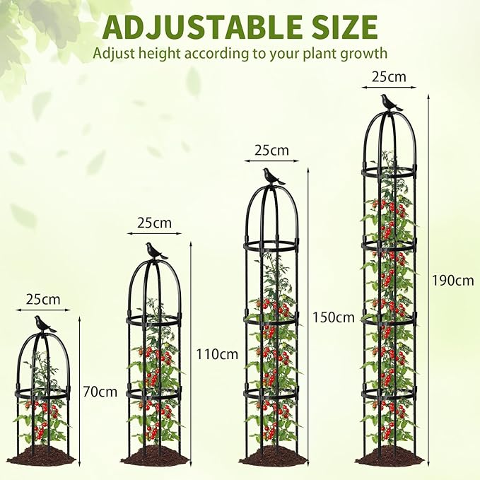 Garden Obelisk Trellis for Climbing Plants Outdoor, 1Pcs 6.7FT Rustproof Metal Plant Flower Trellises,Garden Obelisk Trellis for Indoor Outdoor Flowers Vegetable Fruits Vines Support(Black)