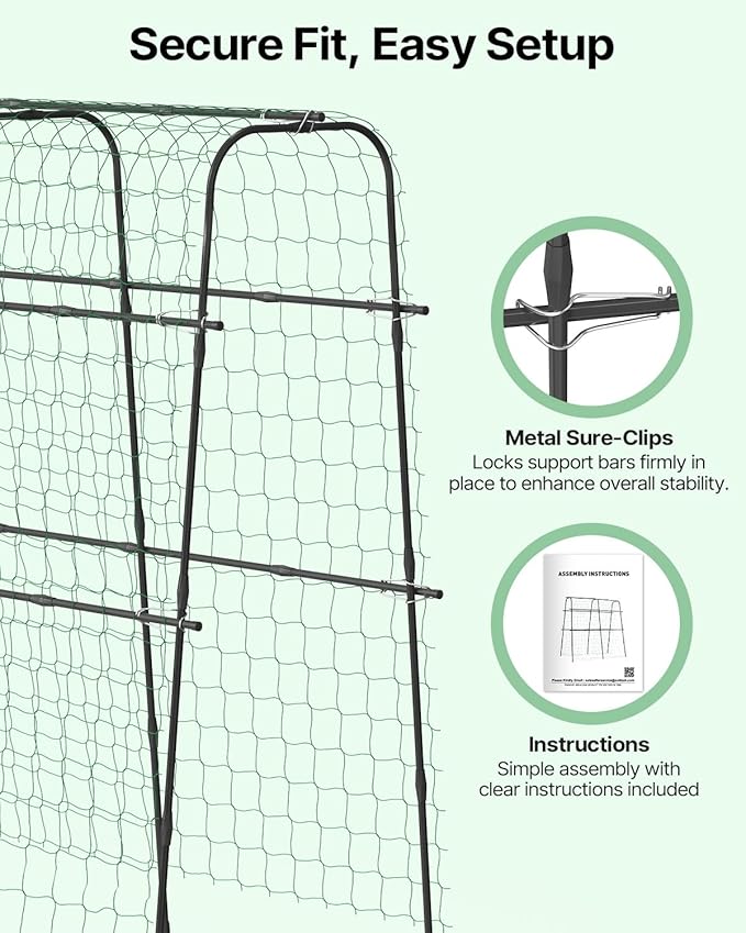 Suteck Cucumber Trellis for Raised Bed – 63" Tall Arch U-Shaped Metal Garden Trellis for Climbing Vegetables, Easy Assembly Plant Support for Home Gardeners