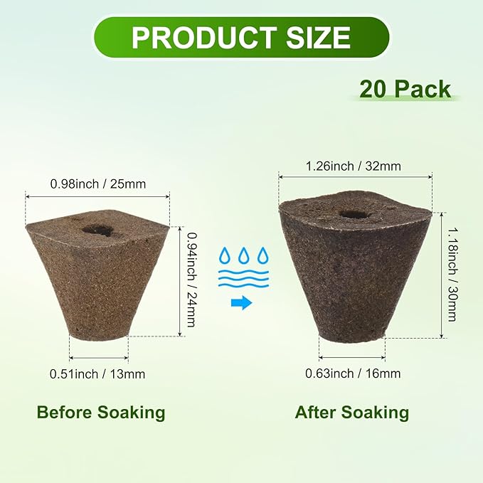 20-Pack Grow Sponges, 1.3x0.6x1.2 Inch Replacement Root Growth Sponges Seed Pods for Plant Rooting/Seed Germination/Hydroponic Gardens System Supplies, Starter Plug for Seeds