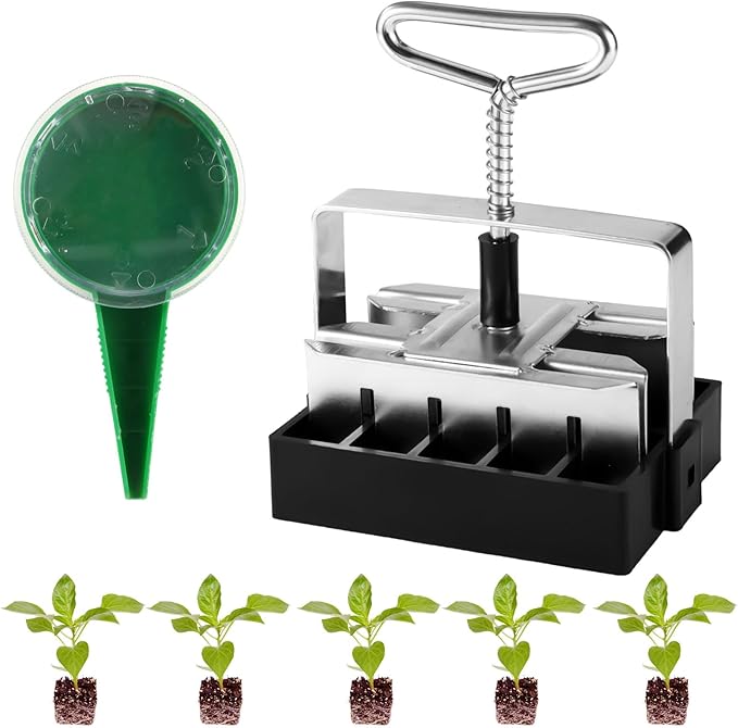 Mini 20 Cell Soil Blocker, Iron Hand Held 3/4 in Soil Block Maker Blocking Tool for Seed Starting with Seed Dispenser Garden Seeding Tools for Indoor Outdoor Plants