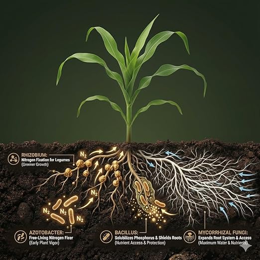 Mycorrhizal Fungi + Beneficial Microbial Blend – Seed Inoculant (8 oz) for Corn, Cotton, Soybeans, Guar, Cover Crops, Peas, Home Gardens & Flowers – OMRI® Listed