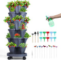 GameXcel Vertical Planter, 6 Tier Stackable Strawberry Planter with Garden Tool Set, Movable Indoor/Outdoor Garden Herb Pot for Growing Vegetables and Succulents, Dark Gray