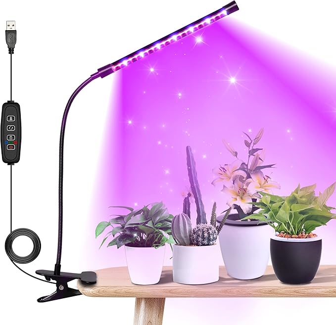 iPower 21 LED Grow Light with Full Spectrum for Indoor Plants, Adjustable Gooseneck, 3 Light Modes&10 Dimmable Levels, Auto 6H/9H/12H Timer