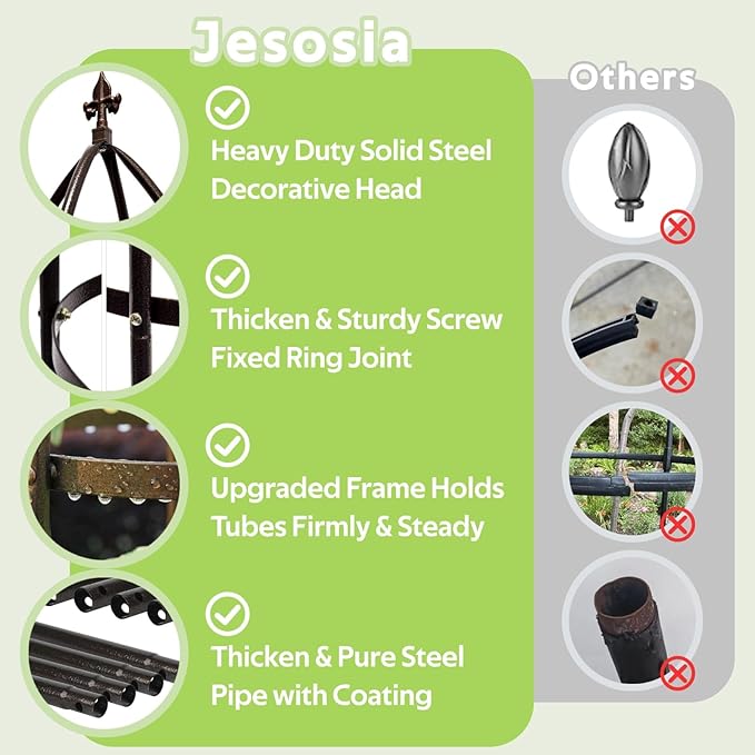 100% Metal Obelisk Trellis for Climbing Plants Outdoor - Heavy Duty Stone Coated Steel Garden Arch Trellis - Tall Sturdy Rustproof Vertical Plant Support for Climbing Vine Vegetables Flowers