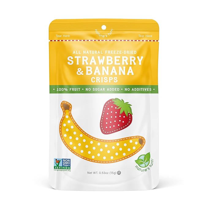 Nature’s Turn Freeze-Dried Strawberry Banana Crisps – Healthy, Gluten-Free, Crispy & Delicious, Plant-Based Snack, Ideal for Cereal, Smoothies, School Lunches, & On-the-Go, Bags of 12 (0.53 oz Each)