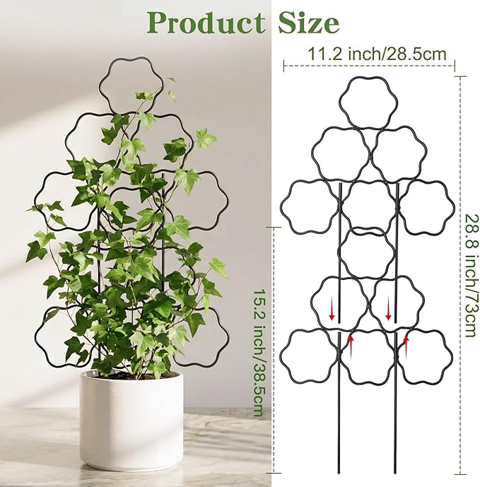 ZOUTOG 15 Inch Trellis for Climbing Plants Outdoor 3 Pack,Rustproof Metal Garden Trellis for Potted Plants,Sturdy Houseplant Support Indoor Outdoor for Ivy Pothos Monstera Hoya Flower Vine (Flower)