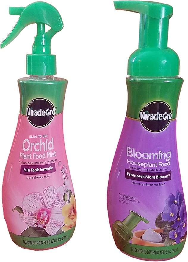 Miracle-Gro Blooming Houseplant Food, 8 oz & Miracle-Gro Orchid Plant Food Mist (Orchid Fertilizer) 8 oz. (2 fertilizers)