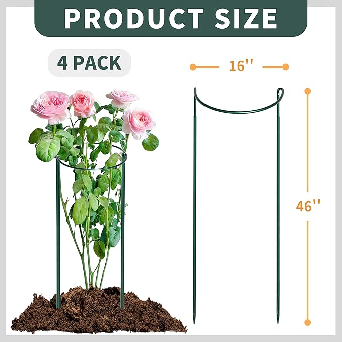 TCBWFY 4 PCS Plant Supports 16" Dx46 H Peony Cages and Supports,6mm Thick Metal Wire Heavy-Duty Garden Stakes for Indoor & Outdoor Plants,Ideal for Peony,Tomato,Hydrangea,Rose