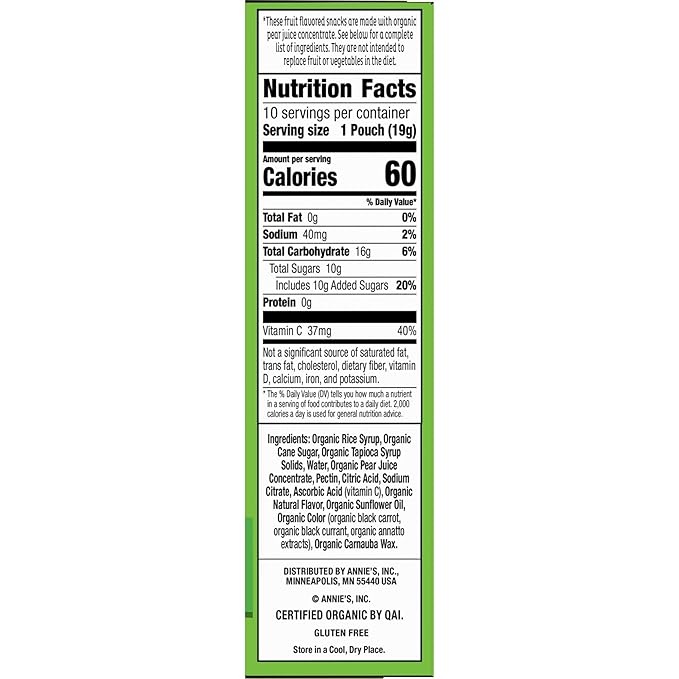 Annie's Organic Bunny Fruit Flavored Snacks, Tropical Treat, Gluten Free, 10 Pouches, 7 oz