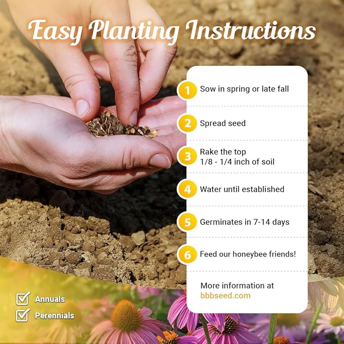 Honey Source Wildflower Seeds Mix for Honey Bees - 4oz, Premium Annual and Perennial Flower Seed Mix – Bulk Planting for Pollinator