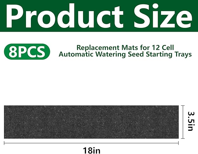 EBaokuup 8 Pcs 12-Cell Replacement Capillary Mats-18.5 x 3.5 Inches Self Watering Seed Starting Mat-Capillary Mats for Indoor Gardening Greenhouse Plant Seed Starting