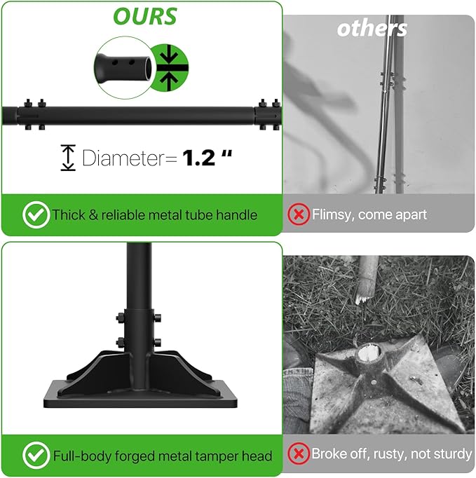 Steel Tamper Tool, 49 inch Hand Tamper with Heavy Duty 8"x8" Metal Tamper Head, Long Handle Garden Tamper Tool for Dirt, Landscaping, Soil, Ground, Sand, Black