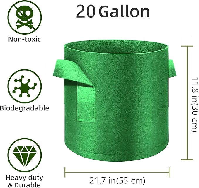 12 Pack 20 Gallon Plant Grow Bags, Thickened Nonwoven Fabric Pots with Handles, Vegetable Planter Bags Containers, Cloth Planters for Garden Vegetable/Flower/Plant/Fruits Outdoor (Green)