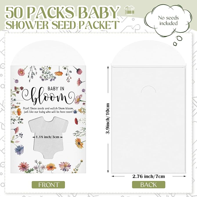 Fumete 50 Pack Clothes Style Baby in Bloom Baby Shower Favor for Guest Wildflower Seeds Packets Party Favor with Love Window Wildflower Seed Envelopes for Wedding Party Gender Reveal