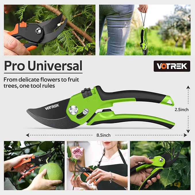 VOTREK® Pruning Shears for Gardening, [Patented Stepless Handle Opening] - Garden Clippers with Ultra-Sharp SK5 Steel for Weak Hand, Universal Fit for All Hand Sizes, Effortlessly Cuts 1-Inch Branches