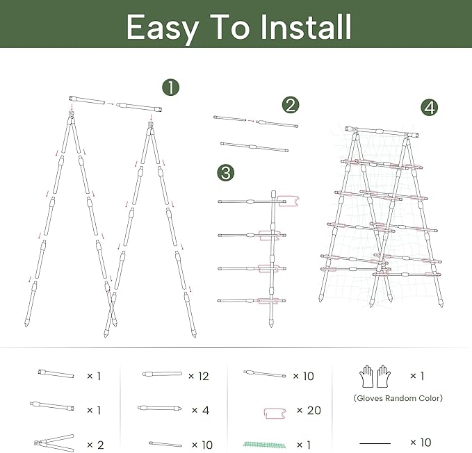 HPC Decor Cucumber Trellis for Raised Bed, 6 FT Tall Garden Trellis for Climbing Plant Outdoor, Metal A Frame Trellis with Climbing Net, Support for Vegetable, Grape, Tomato, Peas, Fruit, Vine.