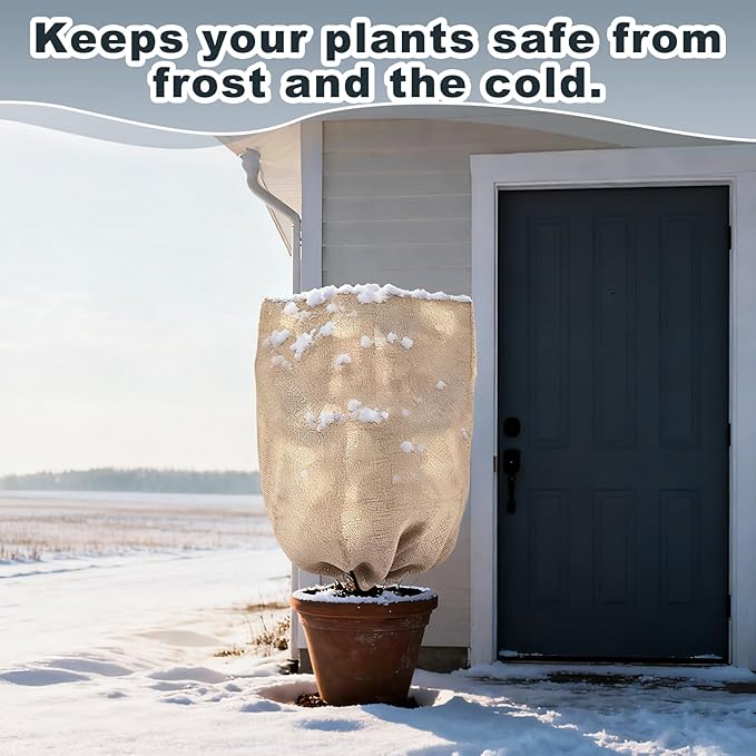 ANPHSIN Burlap Plant Covers Freeze Protection for Patio Winterizing - 40"×47" Large Winter Frost Protector with Drawstring, Reusable Tree Freeze Blanket for Garden Bushes