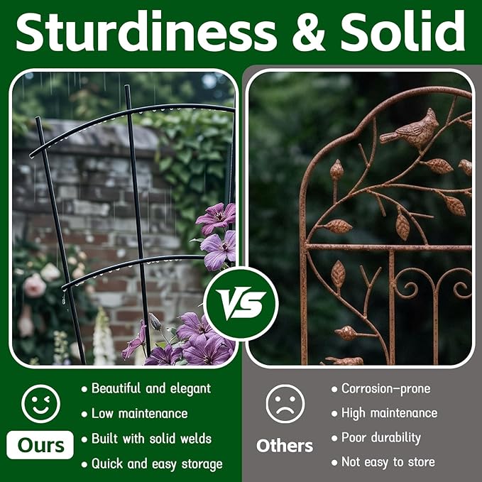 4 Pack 24" Metal Plant Trellis for Pots & Garden Beds, Rustproof Support for Indoor Outdoor Climbing Plants, Vines, Flowers, Fan Shaped, Black