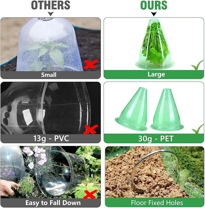 【24 Pieces】 Garden Cloches for Plants, Multifunctional Plant Cover Plant Protectors Transparent Bell Jar Cloches Protection Plants from Birds, Slugs, Frost, Freeze Weather, 7.8" D x 9.4" H, Green