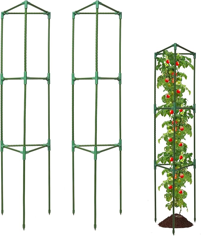Tomato Cages for Garden,2 Pack 50in Tall Tomato Plant Support Stakes Adjustable Heavy Duty Steel Plant Tower Stakes, Updated Cucumber Trellis Garden Cages for Climbing Plants Vegetable Flowers
