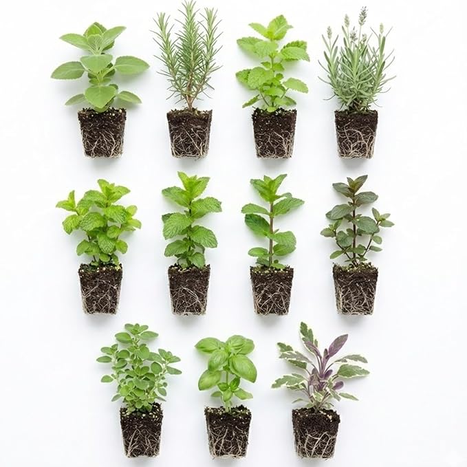 5 Assorted Herb Live Plants, Combo Herb Starter Plants, 4-8" Tall Mix Rosemary, Lemon Balm, Basil, Oregano and More Fragrant Herbs Varieties for Garden, Patio and Kitchen Growing, No Pot