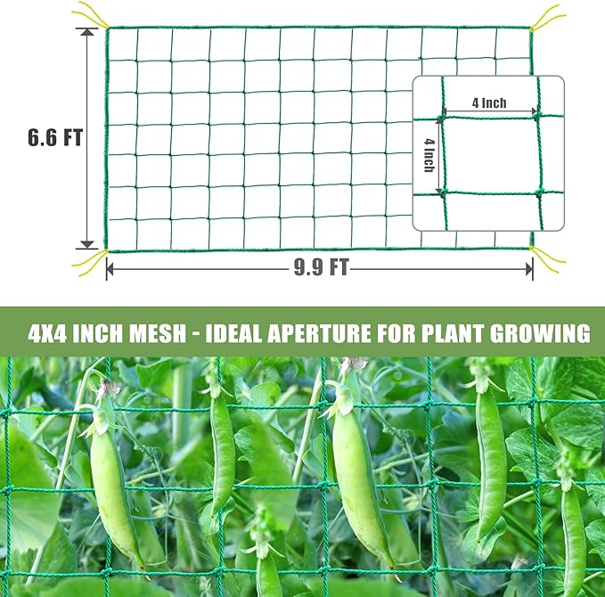 Trellis Netting, Heavy Duty Garden Netting for Trellis for Climbing Plants Outdoor, 9.85x6.6Ft Plant Netting for Cucumber, Tomato, 27 Strands & 4x4 in Mesh, Grow Net for Vine,Fruits, Vegetables, Bean