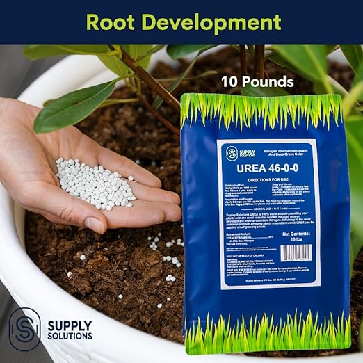 Supply Solutions Urea 46-0-0 Nitrogen Fertilizer to Stimulate Lush Growth and Deep Green Color - Plant Food Plant Fertilizer for Plants Lawn Garden - Bloom Booster for Flowers, Fruits (10lbs)