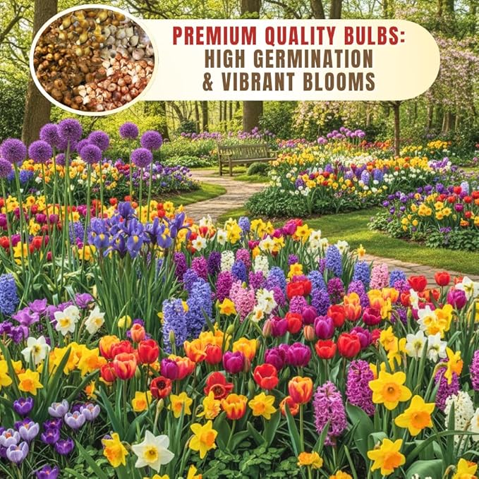 80 Mixed Flower Bulbs for Fall Planting, Assorted Colorful Spring Blooms, Hardy Perennial Mixed Flower Bulbs for Beds, Borders & Containers, Large Size Flowers Bulb