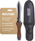 Restmo Hori Hori Garden Knife with Sheath, Durable Weeding and Planting Tools, High-Strength Stainless Steel Dual-Edge Blade, Ergonomic Walnut Handle for Gardening and Outdoor Use