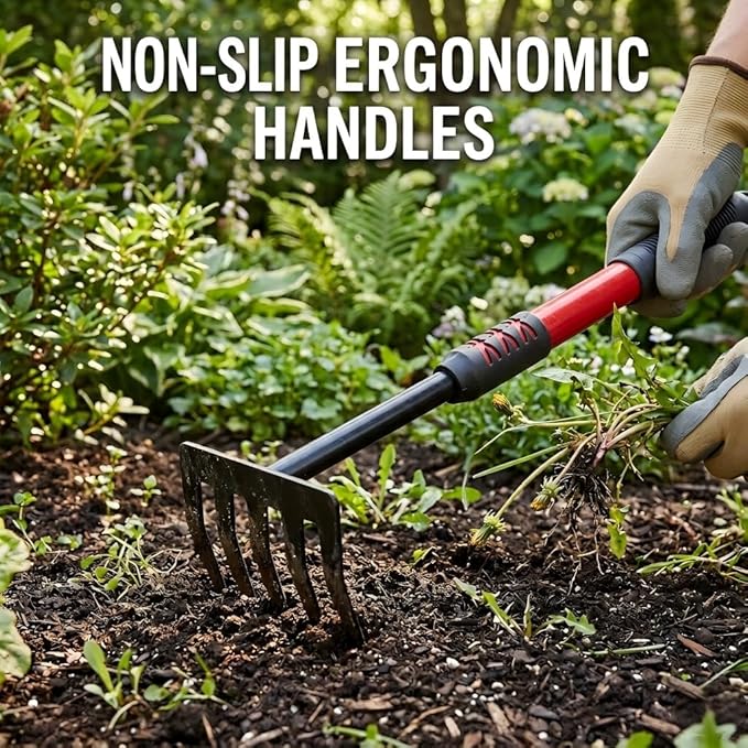 Garden Tools Set, 3 Gardening Tools Include Hand Trowel, Rake, Transplant Shovel, Lightweight Heavy Duty Garden Tool with Non Slip Handle for Yard Weed, Plant, Crack, Gardening Gift for Men & Women