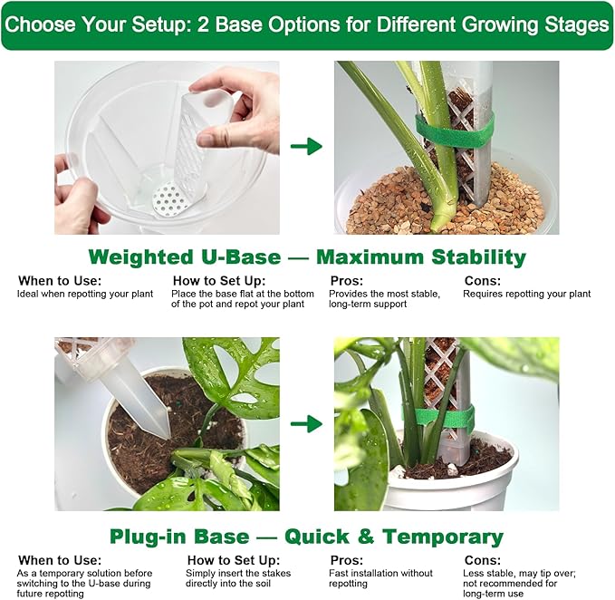 4 Psc 9 Inch D Shaped Moss Pole with Watering Dripper, Plastic Moss Poles for Climbing Plants, Sturdy Monstera Plant Support, Self Watering Moss Pole Kit for Plants Indoor(Translucent)